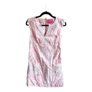 Lilly Pulitzer Jubilee Women's 2 Pink Tori Shift Poplin Cap Sleeve V-Neck Dress